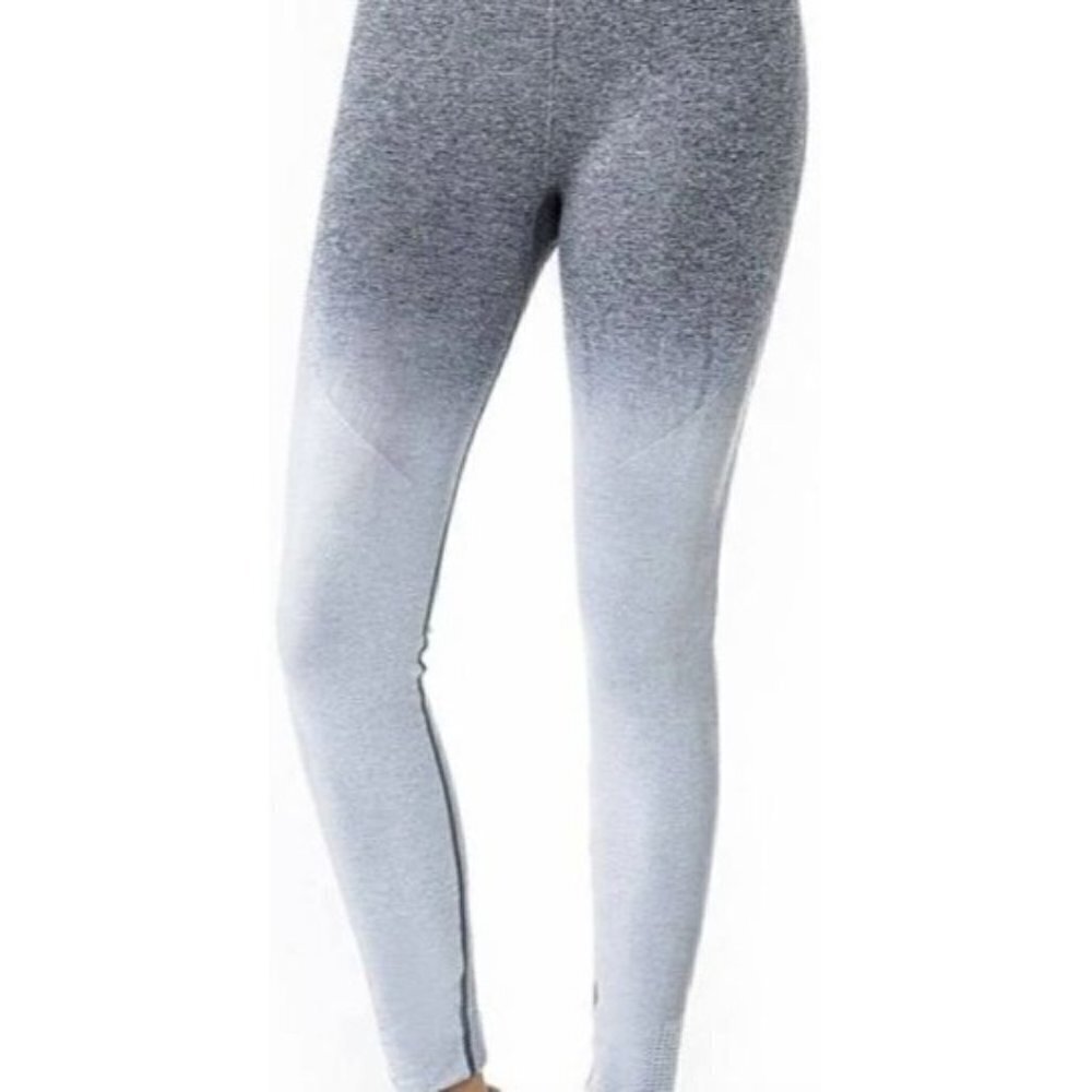 Running Girl High Waist Gray Ombré Spandex Workout Leggings, Size S/M
